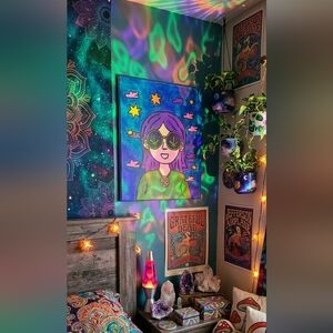 Whimsical Stoner Girl Acrylic Painting On Canvas Wall Art Signed 8x10